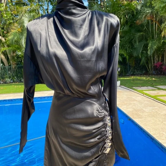 Alessandra Rich Dresses | Alessandra Rich Crystal Embellished Silk Satin Mini Dress | Color: Black/Silver | Size: S | Loulou111's Closet